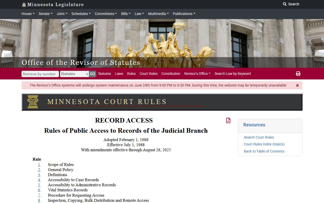 Stearns County court records Minnesota public access rules