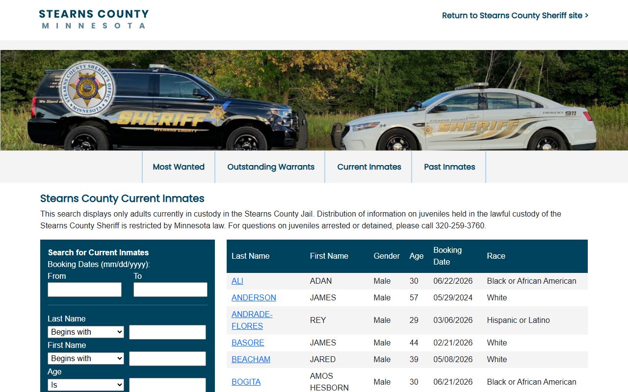 Stearns County inmate records current jail roster