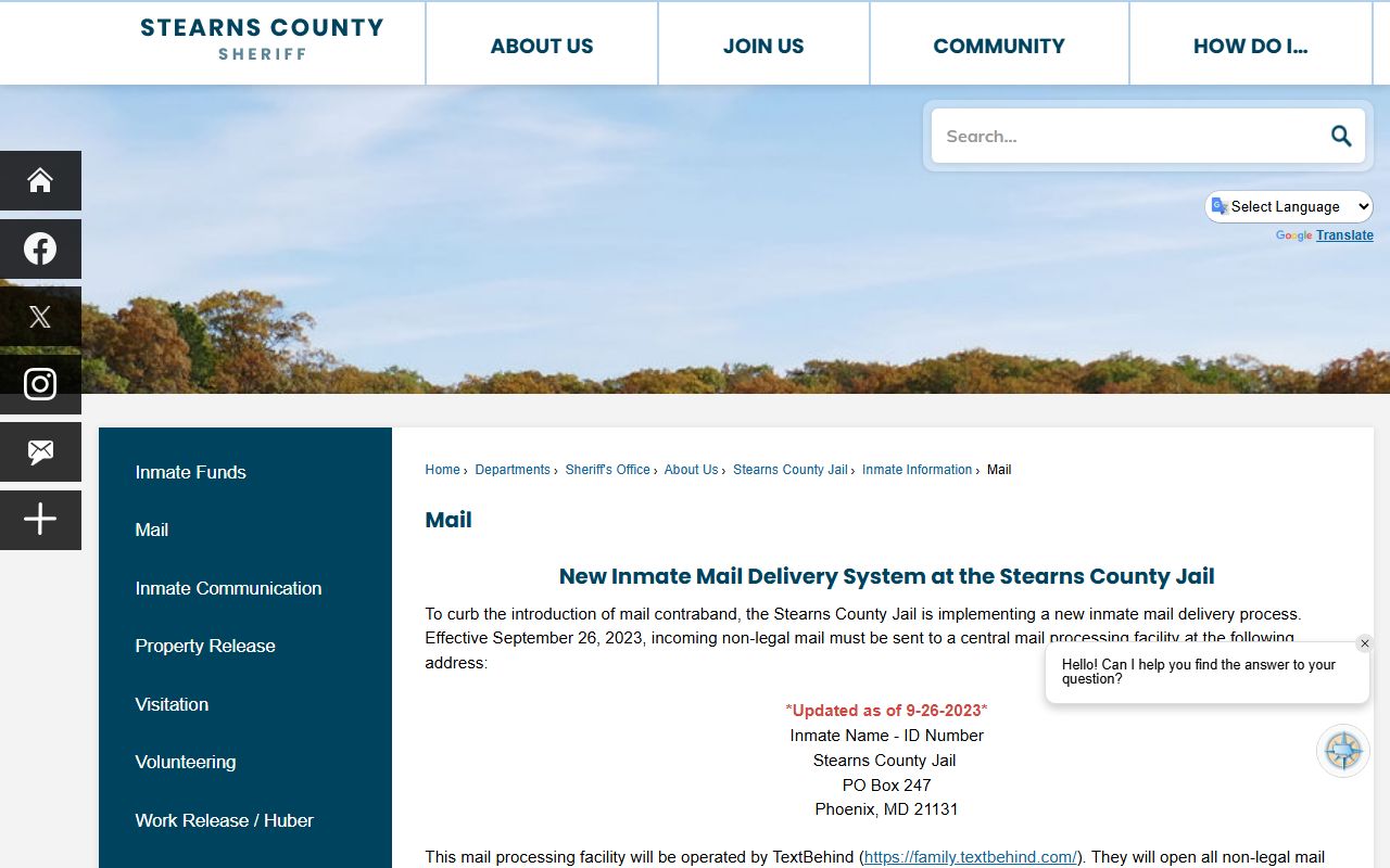 Stearns County inmate records jail mail