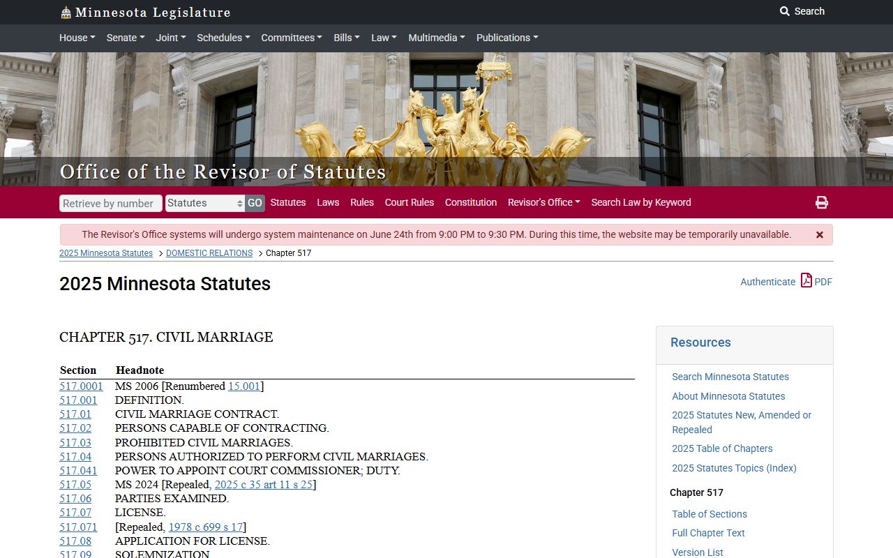 Stearns County marriage divorce records Minnesota marriage statute