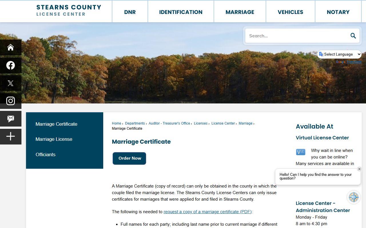 Stearns County marriage divorce records marriage certificate