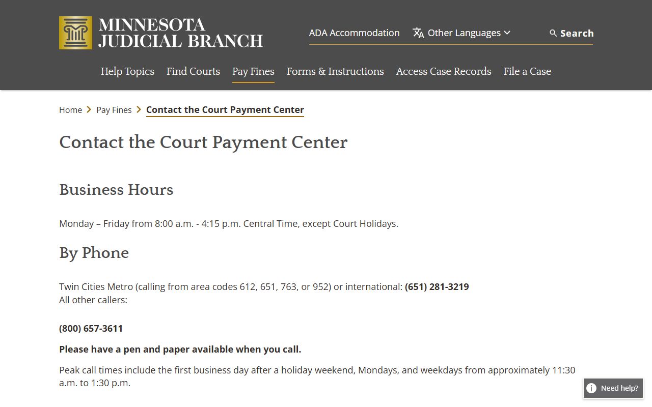Stearns County traffic court records Court Payment Center contact