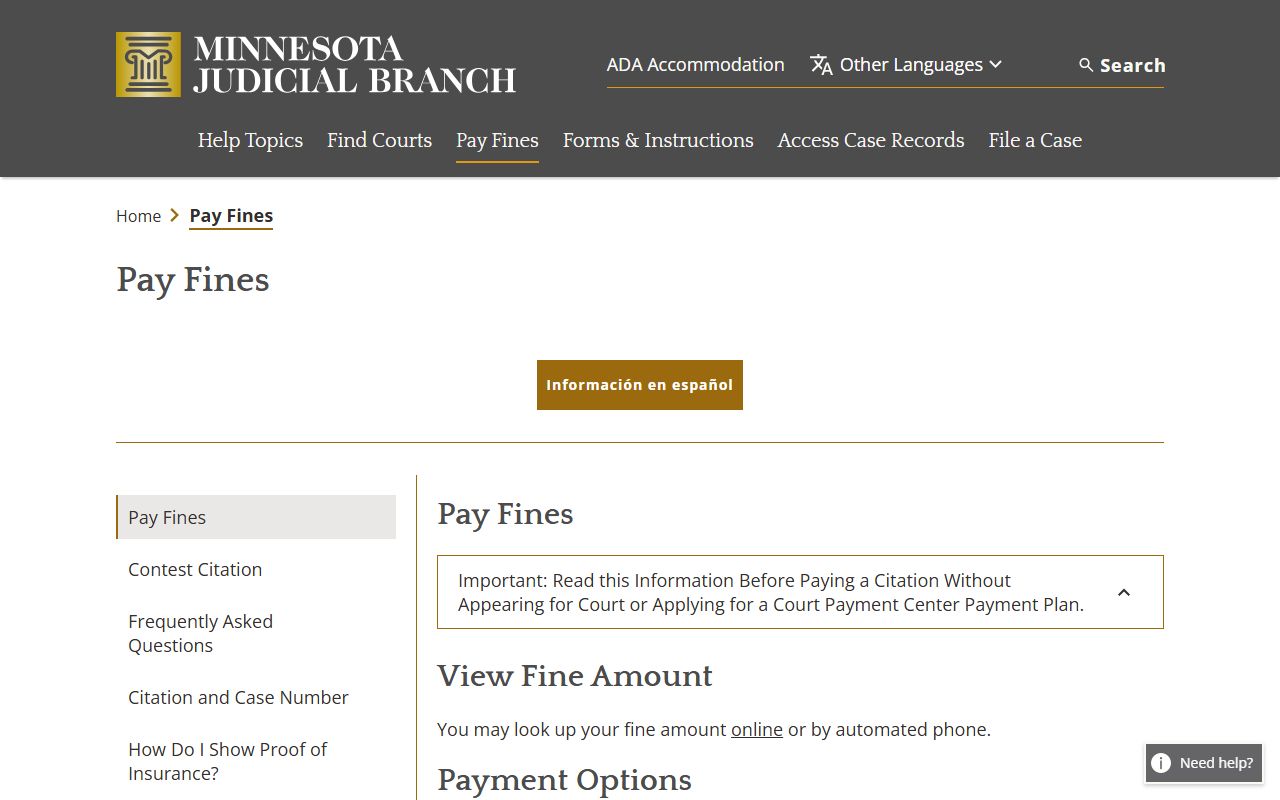 Stearns County traffic court records Minnesota pay a fine