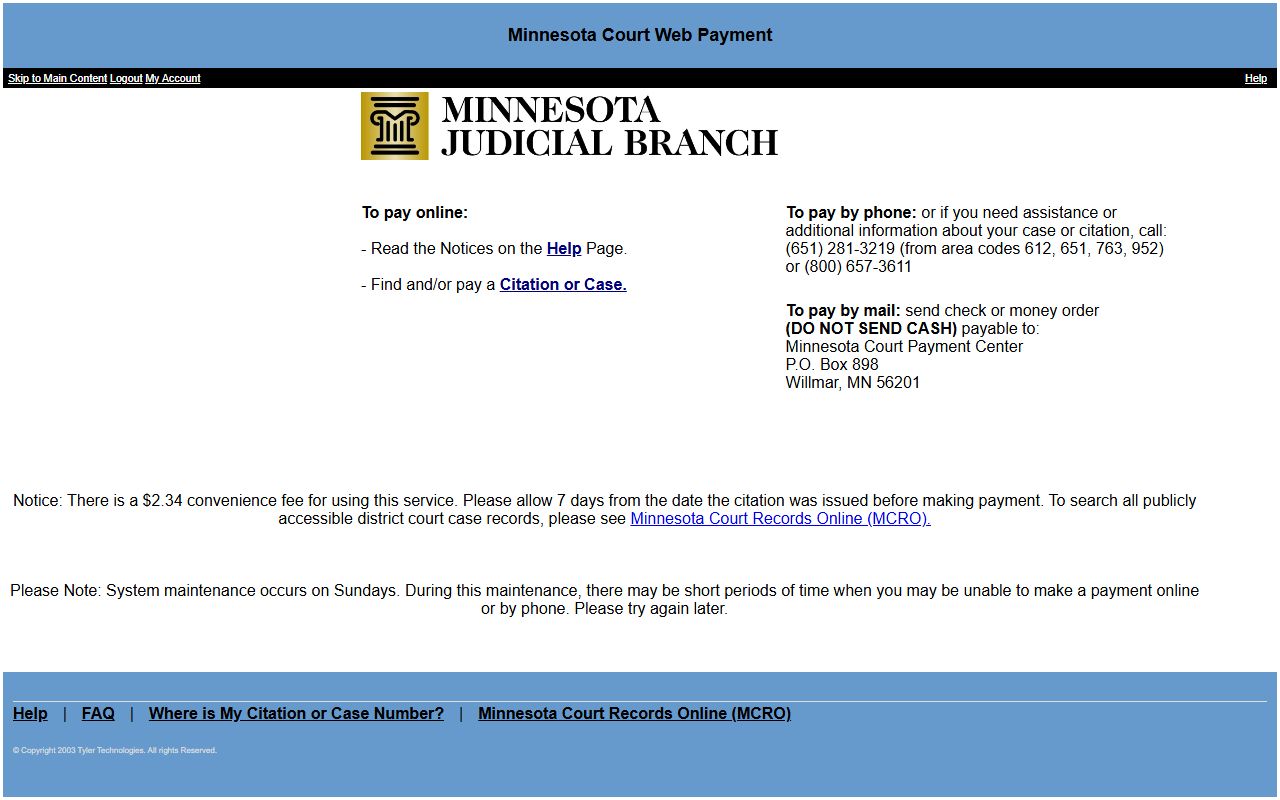 Stearns County traffic court records Minnesota Court Web Payment