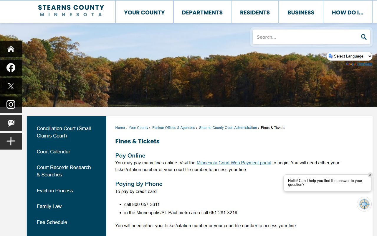 Stearns County traffic court records fines and tickets