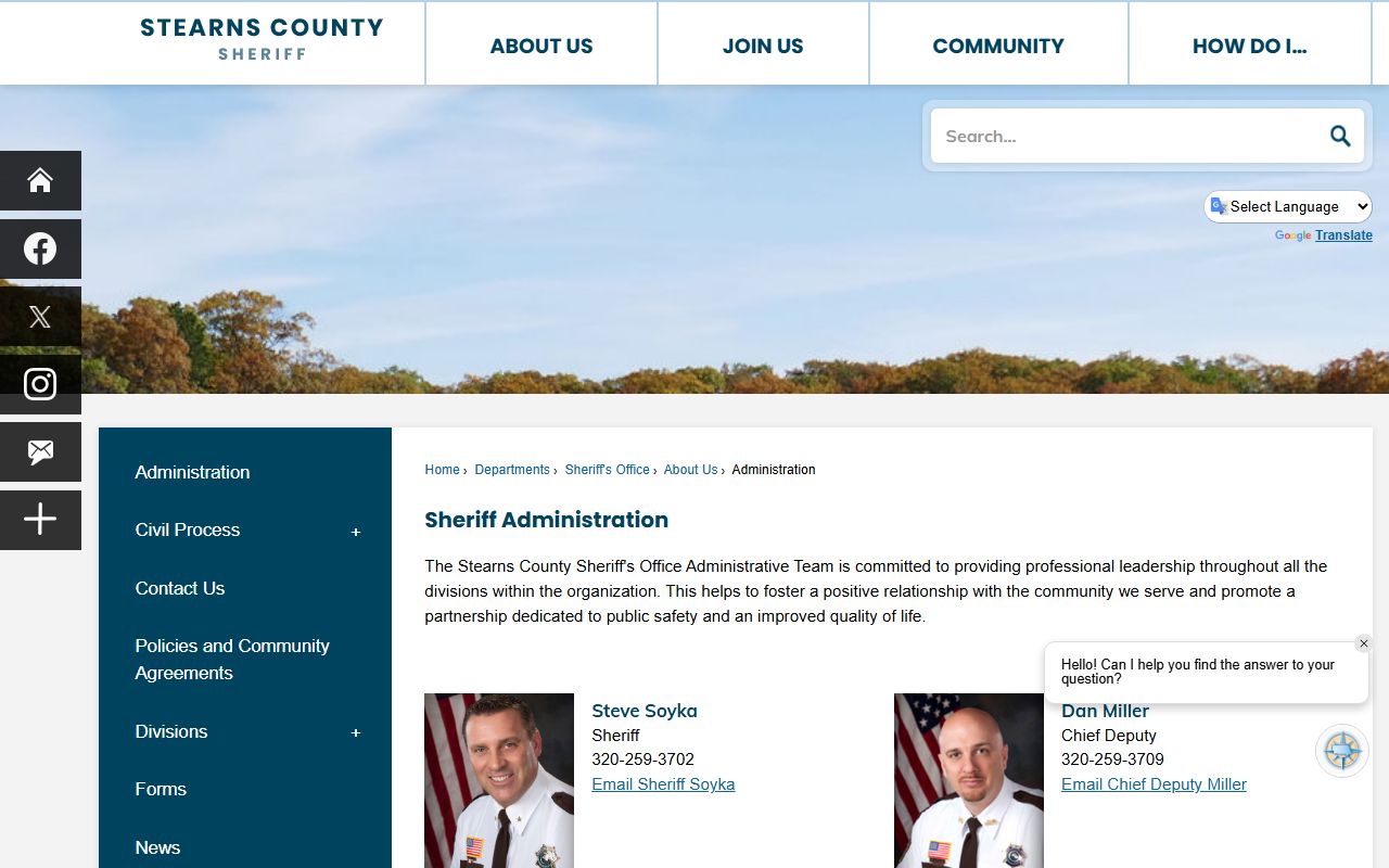 Stearns County warrant records Sheriff administration