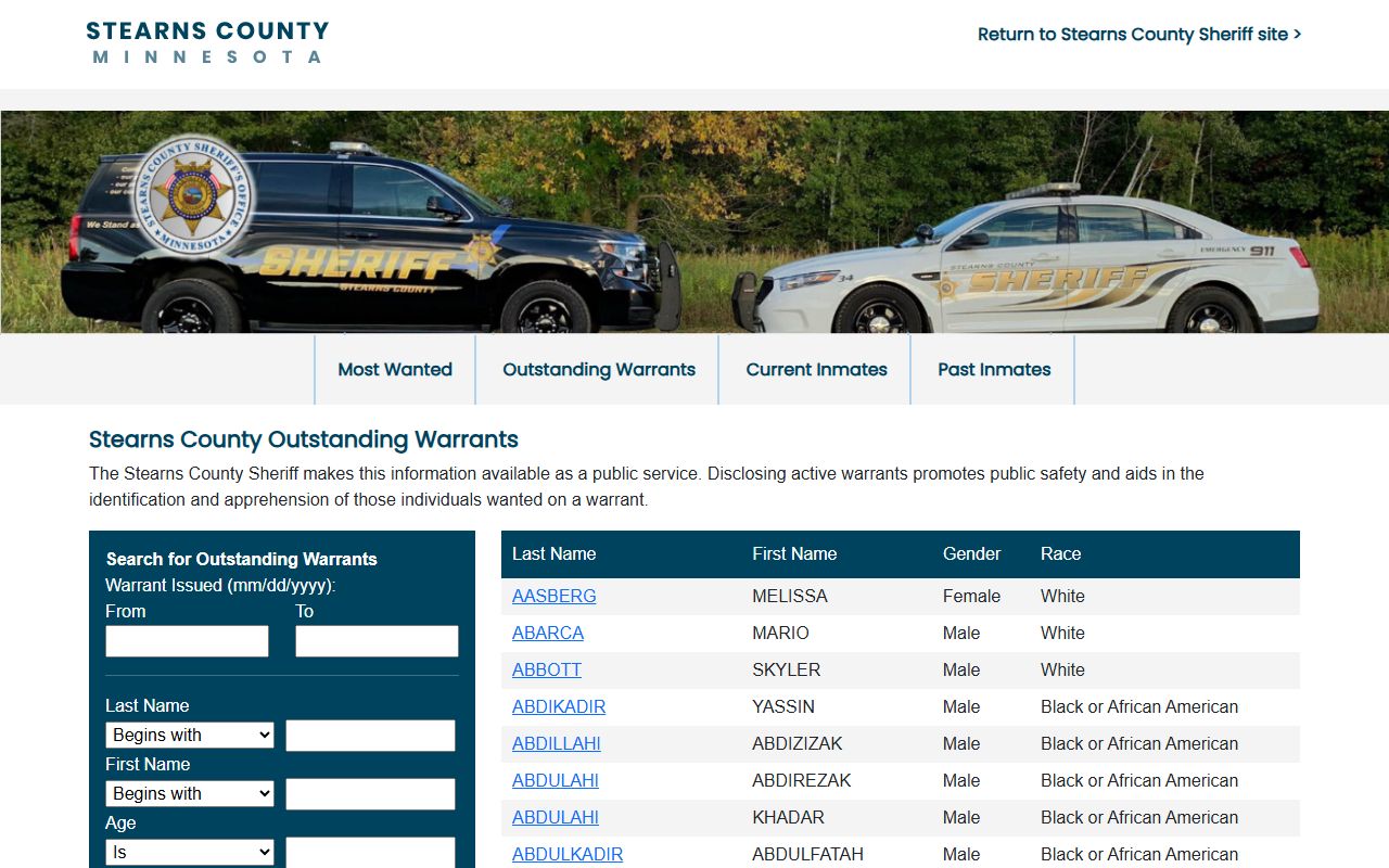 Stearns County warrant records outstanding warrants search