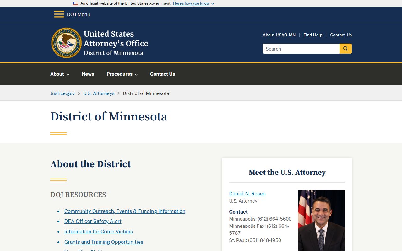 Stearns County warrant records U.S. Attorney District of Minnesota